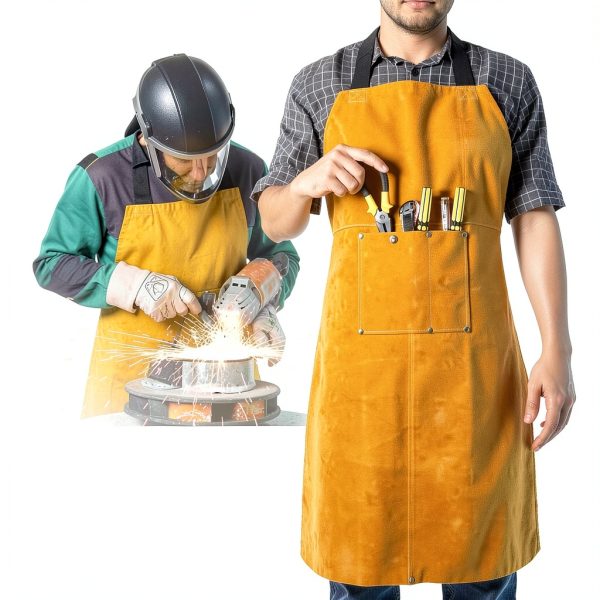 Leather Welding Apron, Flame & Spark Resistant Bib, Safety Smock, Protective Clothing Gear for Blacksmiths, Welders & Woodworkers, 23x35 inches-5