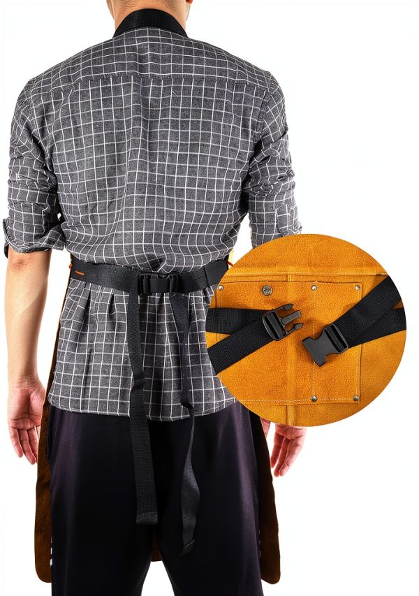 Leather Welding Apron, Flame & Spark Resistant Bib, Safety Smock, Protective Clothing Gear for Blacksmiths, Welders & Woodworkers, 23x35 inches-2