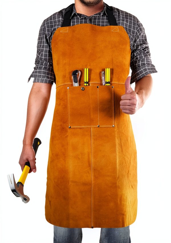 Leather Welding Apron, Flame & Spark Resistant Bib, Safety Smock, Protective Clothing Gear for Blacksmiths, Welders & Woodworkers, 23x35 inches-4