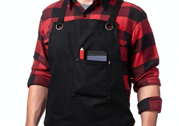 Hudson Durable Goods Heavy Duty Waxed Canvas Apron for Men and Women, Adjustable Crossback Work Apron with Tool Pockets, Water-Resistant - Fits up to XXL, Black-4