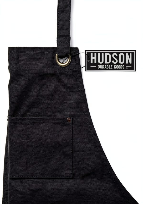 Hudson Durable Goods Heavy Duty Waxed Canvas Apron for Men and Women, Adjustable Crossback Work Apron with Tool Pockets, Water-Resistant - Fits up to XXL, Black-7
