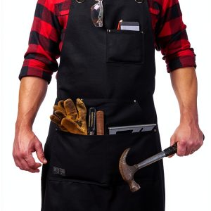 Hudson Durable Goods Heavy Duty Waxed Canvas Apron for Men and Women, Adjustable Crossback Work Apron with Tool Pockets, Water-Resistant - Fits up to XXL, Black-0