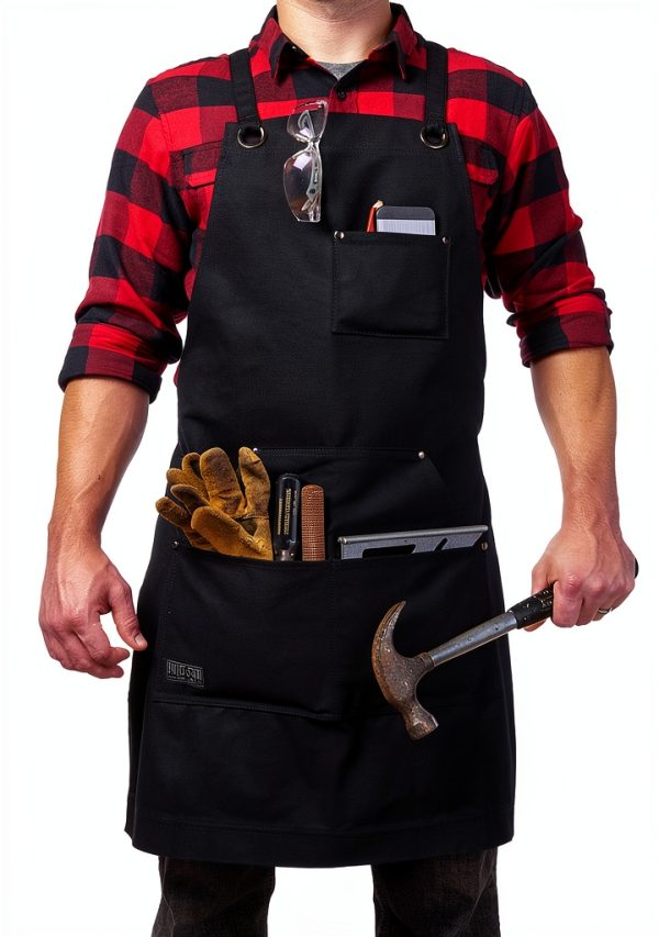 Hudson Durable Goods Heavy Duty Waxed Canvas Apron for Men and Women, Adjustable Crossback Work Apron with Tool Pockets, Water-Resistant - Fits up to XXL, Black-0
