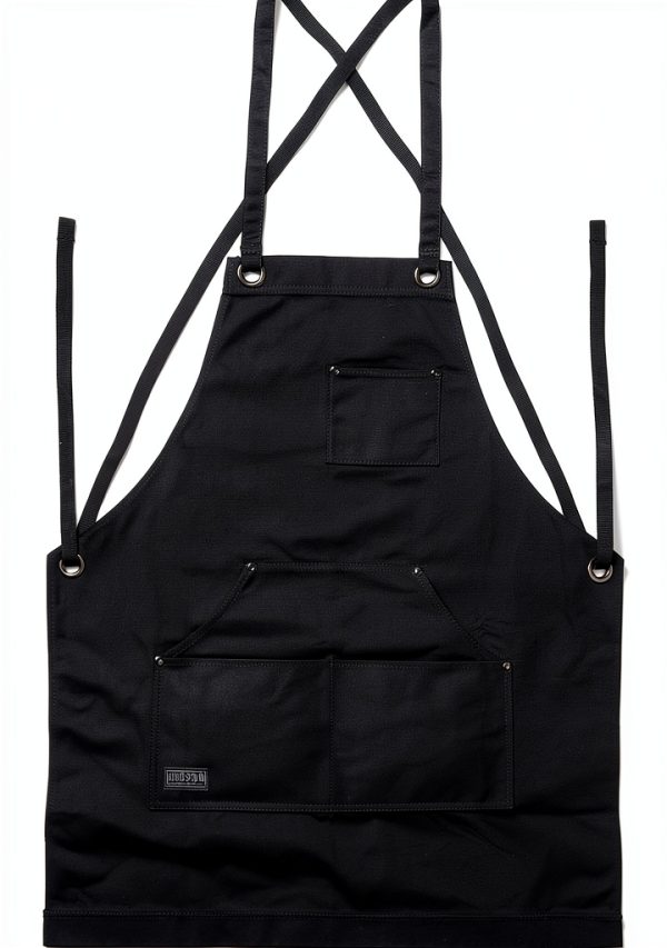Hudson Durable Goods Heavy Duty Waxed Canvas Apron for Men and Women, Adjustable Crossback Work Apron with Tool Pockets, Water-Resistant - Fits up to XXL, Black-8