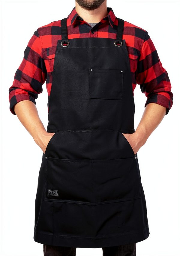 Hudson Durable Goods Heavy Duty Waxed Canvas Apron for Men and Women, Adjustable Crossback Work Apron with Tool Pockets, Water-Resistant - Fits up to XXL, Black-1